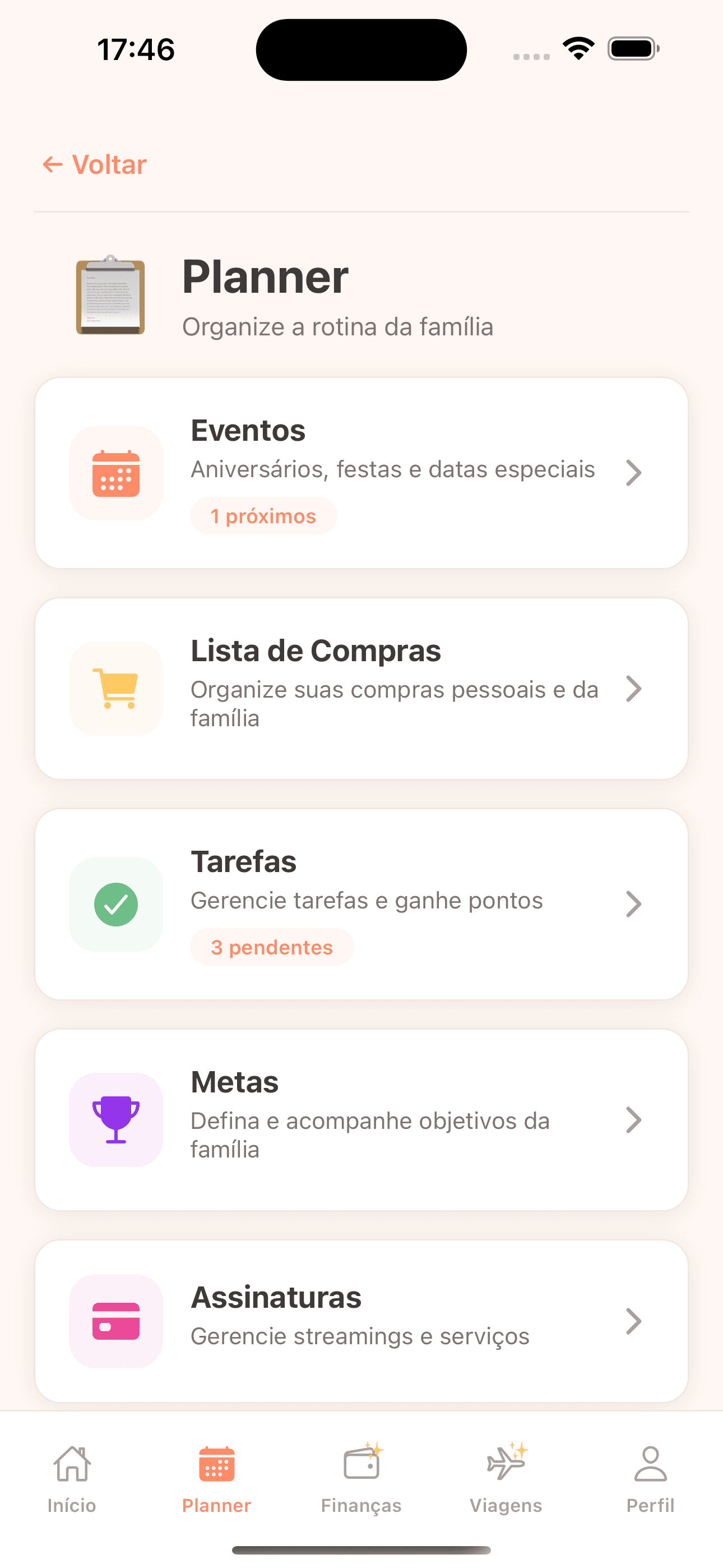 Tela de tarefas